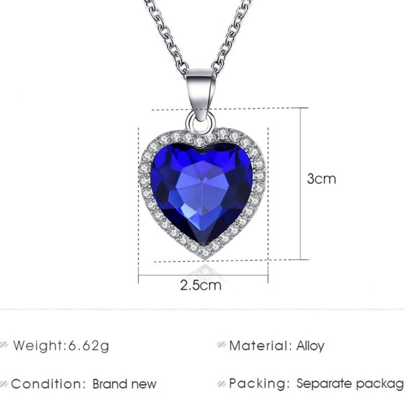 3/$35 Blue Heart Silver Chain Pendant Charm Necklace Crystal Gemstone Women - Picture 7 of 7